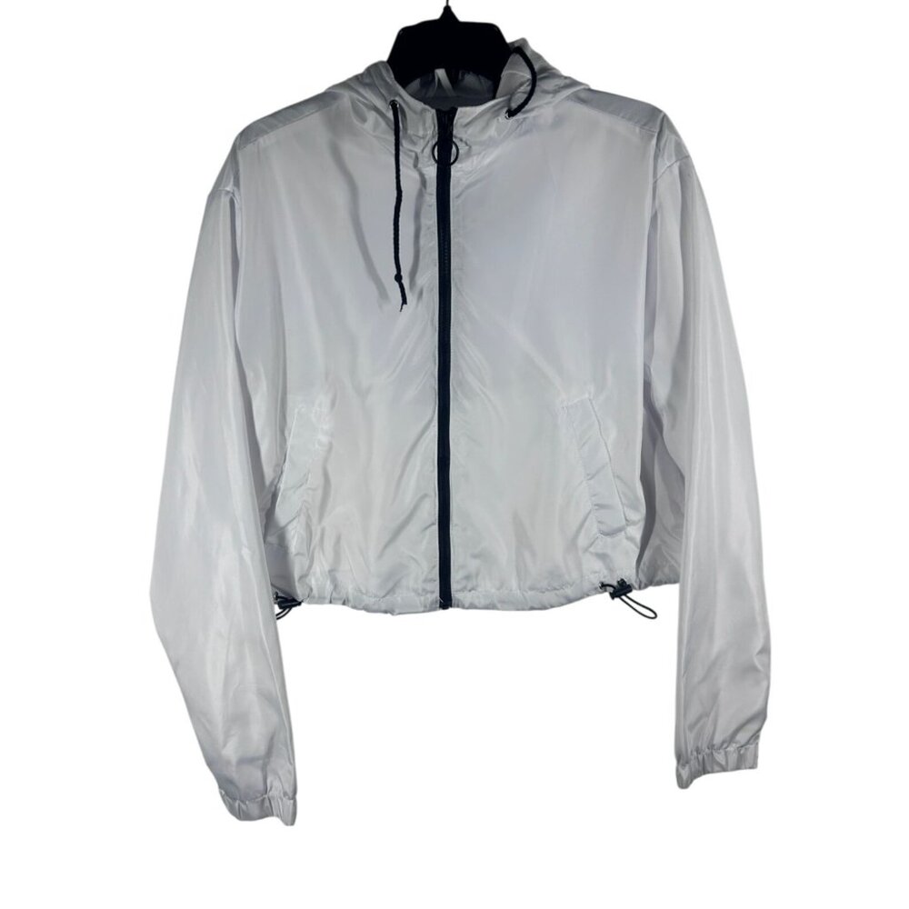 New Look White Hooded‎ Windbreaker Jacket Girls Size Large Preowned